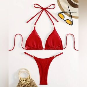 Red Triangle Tie Bikini Set